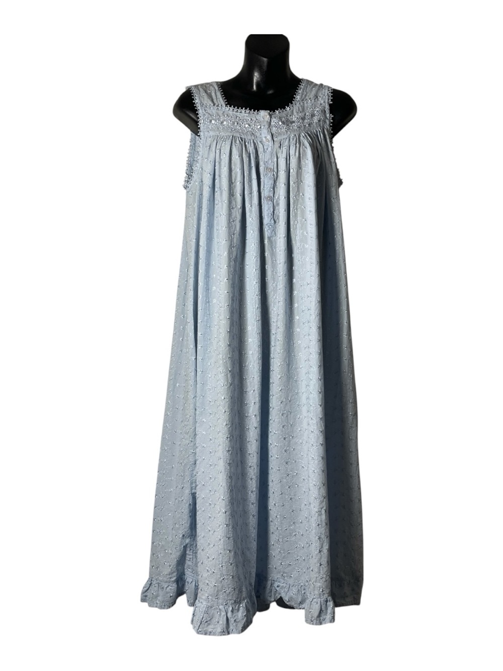 Delicates Light Blue Embroidered Sleeveless Nightgown 100% cotton sz M